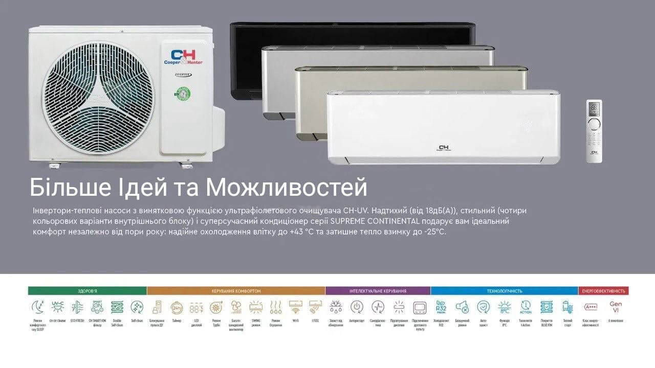 Настінний кондиціонер, спліт система Cooper&Hunter SUPREME CONTINENTAL Inventer CH-S12FTXAL-SC